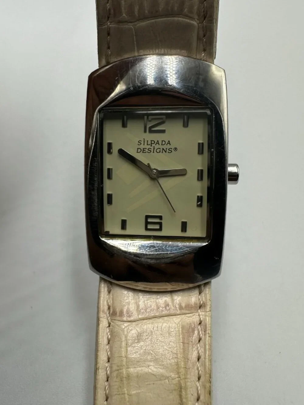 Silpada Designs Watch Women Silver Tone Cream Leather Band New Battery